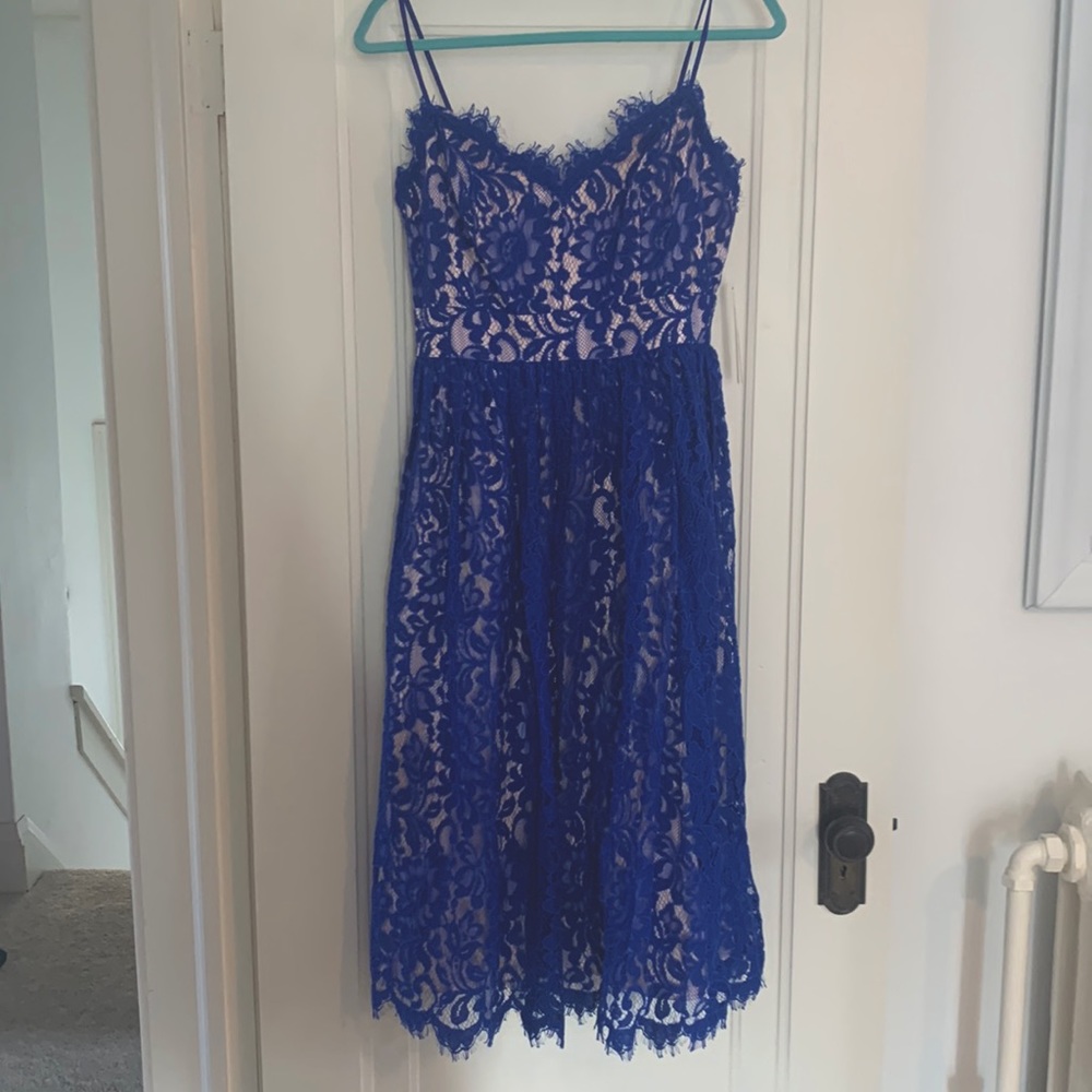 NWT Eliza J blue lace tea length dress